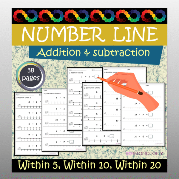 kindergarten number line Worksheets Adding with Counting On, Subtracting
